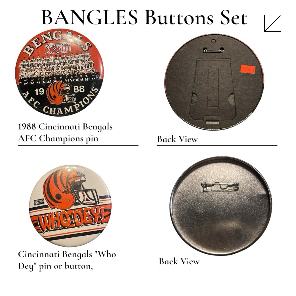 Vintage Bengals Super Bowl XXIII Button & WHO Day Pin Set